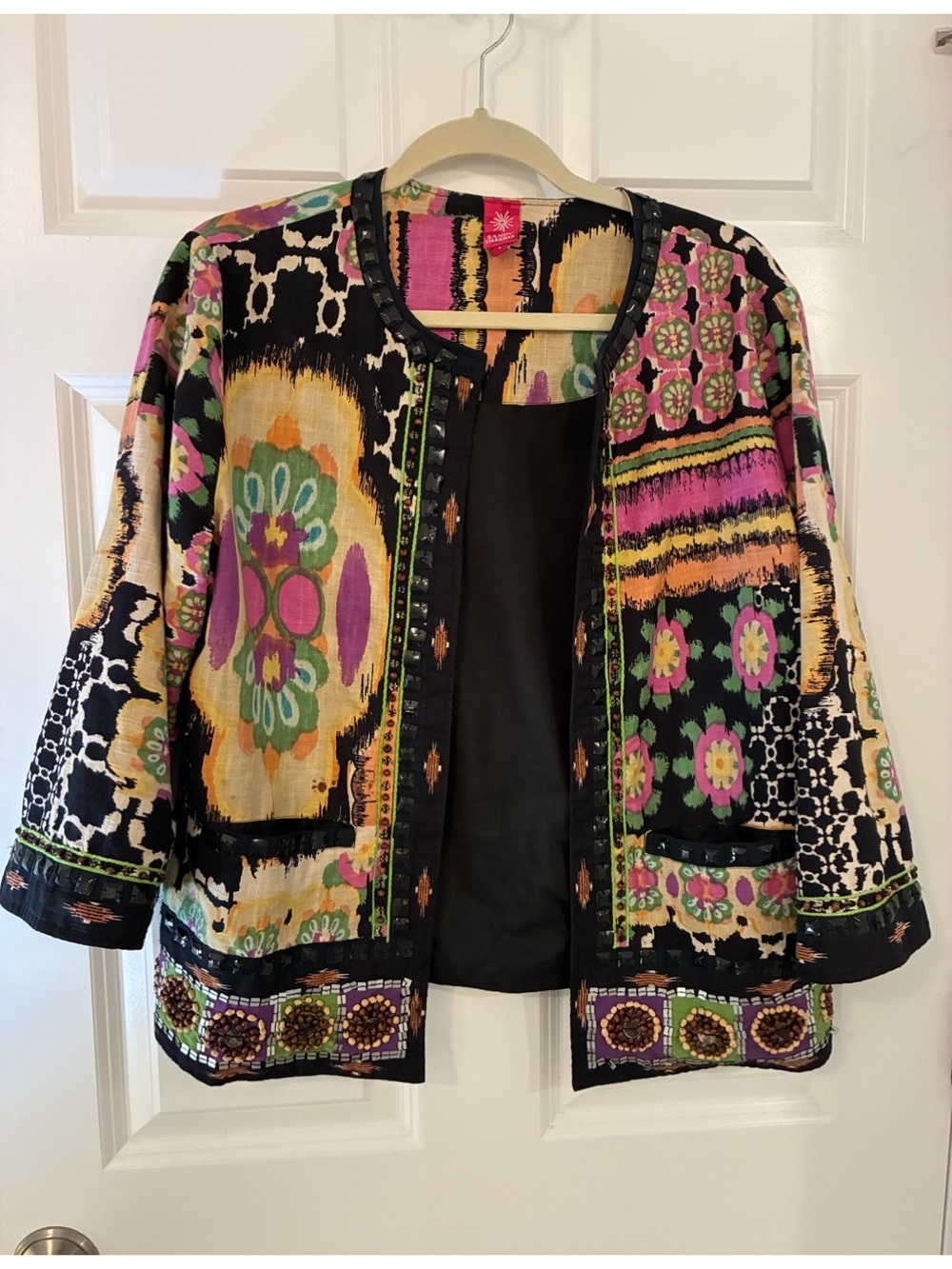 Rare Vintage Sandy Starkman Hand Painted Embroider Boho Art Jacket Statement L